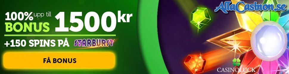 CasinoLuck 100% välkomstbonus upp till 1500kr och 150 spinns