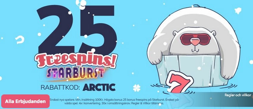 Få hos Arctic Spins Casino 25 free spins på Starburst