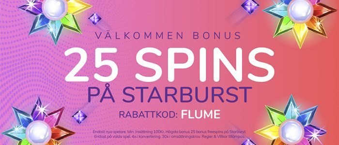 Flume casino ger dig 25 freespins på Starburts