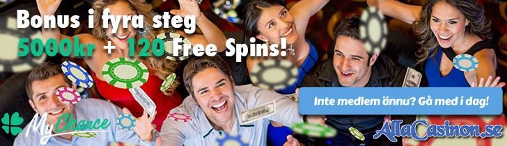 Registera dig hos MyChance Casino och få 120 free spins och upp till 5000 SEK