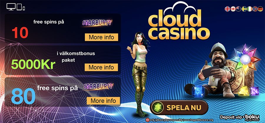 Cloud Casino välkomstpaketet - hämta upp till 5 000 kr och 80 freespins