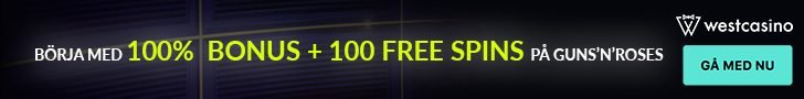 West Casino bonus upp till 100 free spins vid första insättnign