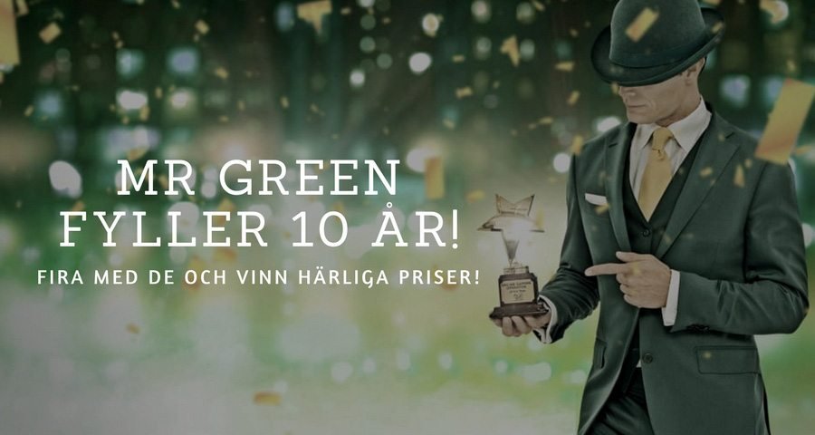 Mr Green Casino 10 år - fyra med casinot och vinn härliga priser!
