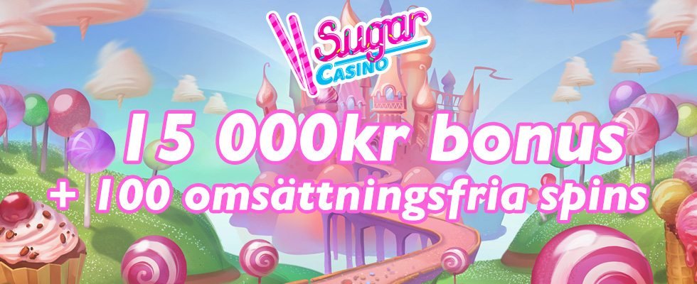 Sugar Casino välkomstbonus - 15 000 kr och 100 free spins utan omsättningskrav