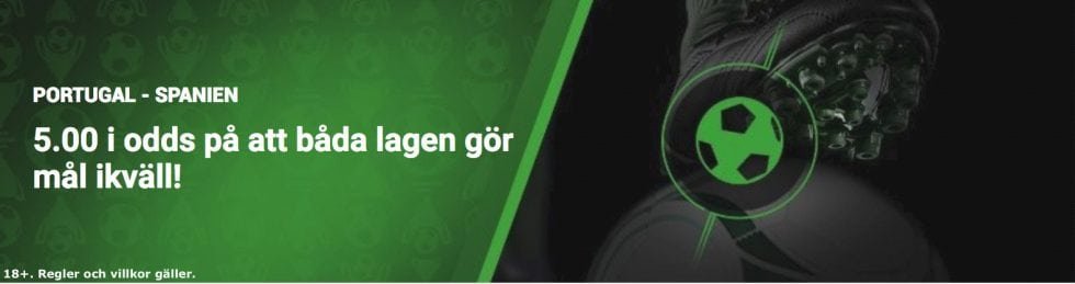 5 gÃ¥nger pengarna pÃ¥ att Portugal och Spanien gÃ¶r mÃ¥l