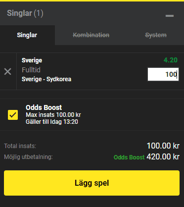 Dubbelt odds när Sverige vinner mot Sydkorea