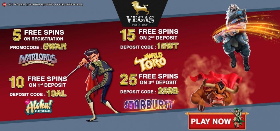 Vegas Paradise casino välkomstpaketet - upp till 55 free spins 