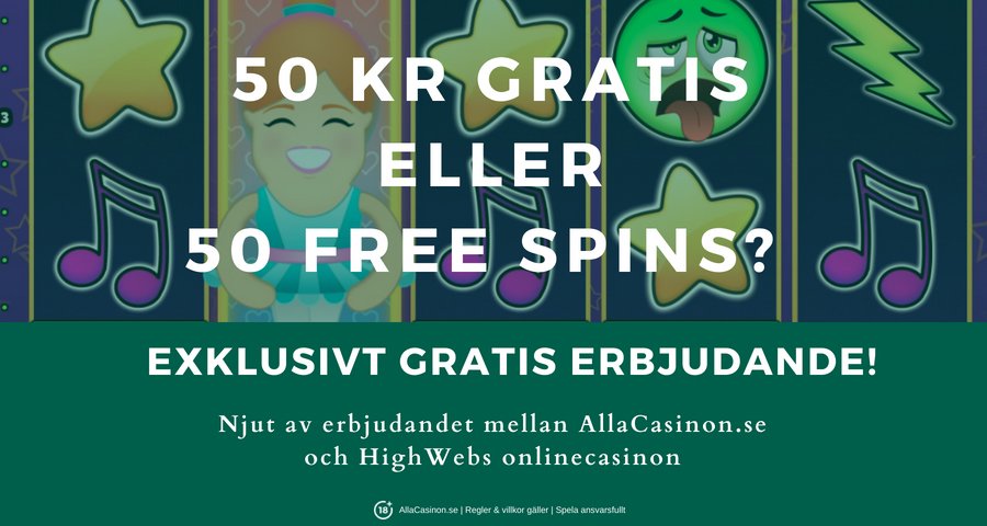 Spela gratis casino med AllaCasinon.se och HighWebs - hämta 50 kr eller 50 free spins vid registrering