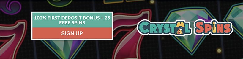 Cystral Spins casino välkomstbonus - 100% bonus samt 25 free spins