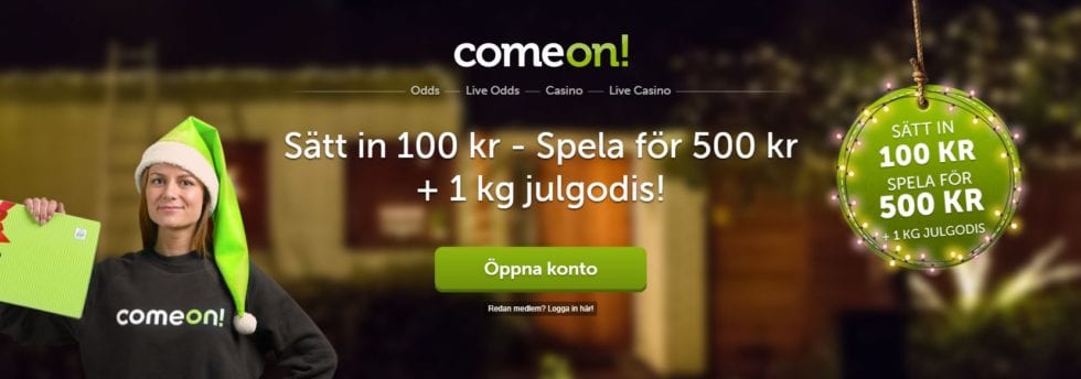 Comeon julgodis - sätt in 100 kr spela för 500 kr +1 kg julgodis