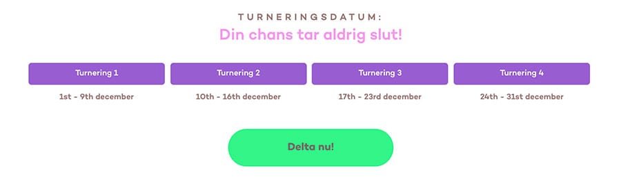 21.com casino julkalender veckovisa turneringar