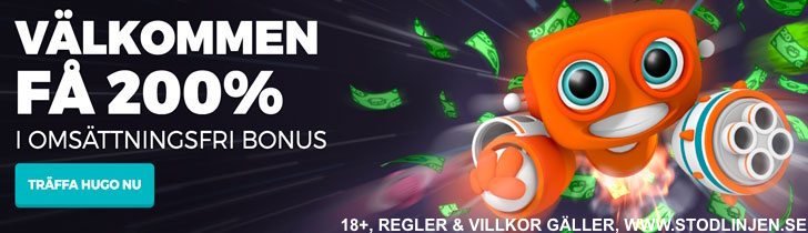 HappyHugo casino välkomstpaket 200% bonus upp till 2000kr