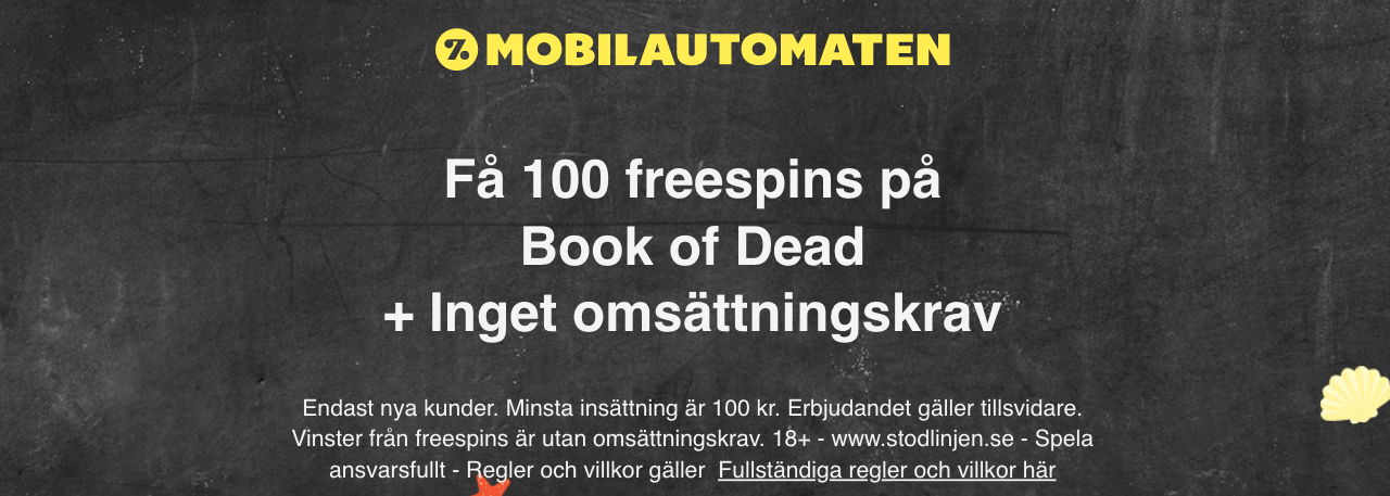 Mobilautomaten free spins- få upp till 100 free spins i välkomstbonus hos Mobilautomaten!