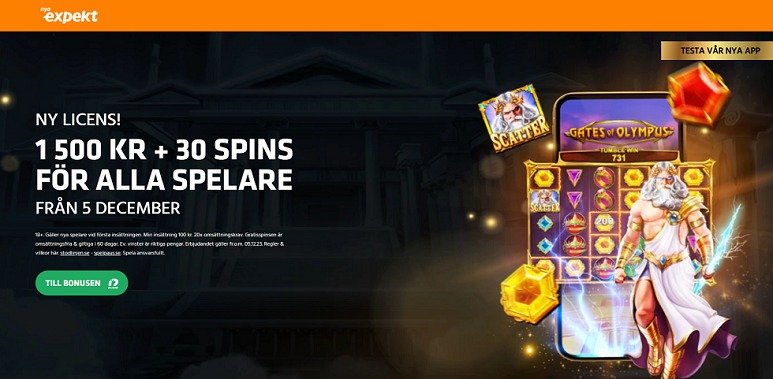 Expekt Casinos välkomstbonus 1 500 kronor och gratisspins