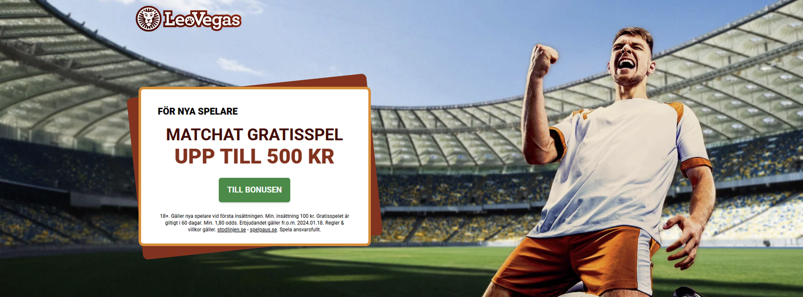 Leovegas Sport bonus - få en oddsbonus i form av ett gratisspel upp till 500 kr! Leovegas Sport bonus - få en oddsbonus i form av ett gratisspel upp till 500 kr!