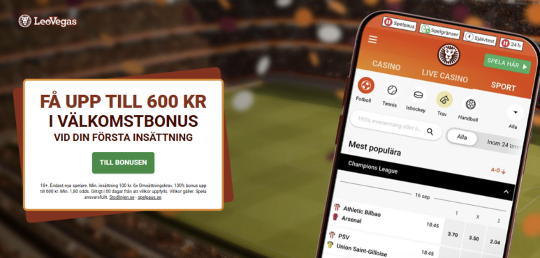 Leovegas Sport bonus - få en oddsbonus i form av ett gratisspel upp till 600 kr!